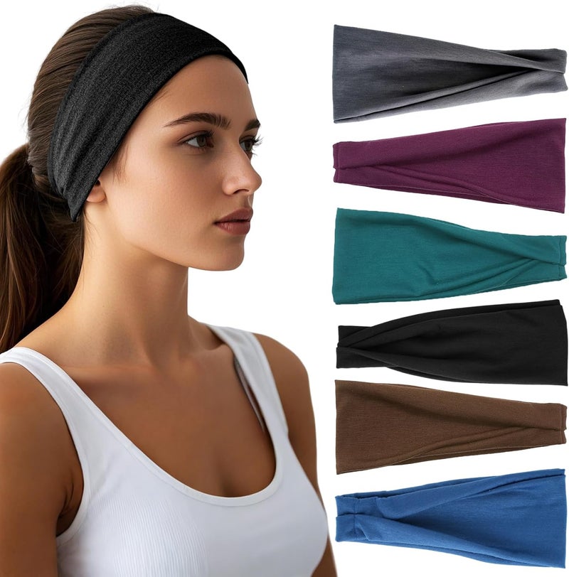HSEM Headbands for Women - 6 Pack Wide Elastic Hair Bands | Stretchy Sweatbands Hair Bands | Soft Sports Thin Head Bands | Non-Slip Accessories Bands for Fashion, Washing Face, Workouts, Yoga, Daily Use - Image 1